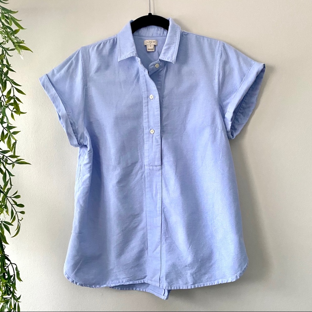3/$22 J. Crew Blue Cotton half Button-up shirt M